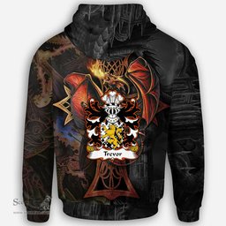 ScotsTee Shop Welsh Trevor or TUDOR TREFOR Coat of Arms Family Crest Wales Hoodie Celtic Cross and Dragon With Sword Hoodie