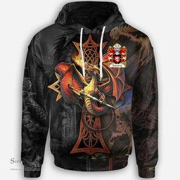 ScotsTee Shop Welsh Tegwared Y BAISWEN Coat of Arms Family Crest Wales Hoodie Celtic Cross and Dragon With Sword Hoodie