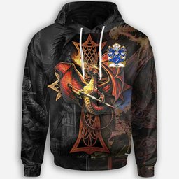ScotsTee Shop Welsh Tully Bishop of St. Davids Coat of Arms Family Crest Wales Hoodie Celtic Cross and Dragon With Sword Hoodie