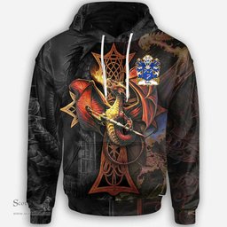 ScotsTee Shop Welsh Tully Bishop of St. Davids Coat of Arms Family Crest Wales Hoodie Celtic Cross and Dragon With Sword Hoodie