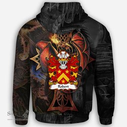 ScotsTee Shop Welsh Robert AP GRUFFUDD Coat of Arms Family Crest Wales Hoodie Celtic Cross and Dragon With Sword Hoodie