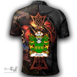 ScotsTee Shop Welsh Owain GWYNEDD Coat of Arms Family Crest Wales Polo Shirt Celtic Cross and Dragon With Sword Polo Shirt