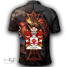 ScotsTee Shop Welsh Cadrod HARDD Coat of Arms Family Crest Wales Polo Shirt Celtic Cross and Dragon With Sword Polo Shirt
