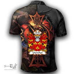 ScotsTee Shop Welsh Llywelyn DYFARCH Coat of Arms Family Crest Wales Polo Shirt Celtic Cross and Dragon With Sword Polo Shirt