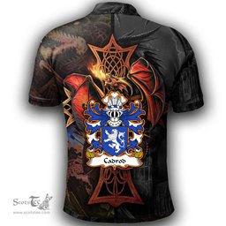ScotsTee Shop Welsh Cadrod CALCHFYNYDD Coat of Arms Family Crest Wales Polo Shirt Celtic Cross and Dragon With Sword Polo Shirt