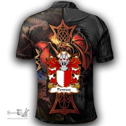 ScotsTee Shop Welsh Penrees or Penrice of Penrice Gower Coat of Arms Family Crest Wales Polo Shirt Celtic Cross and Dragon With Sword Polo Shirt