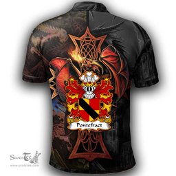 ScotsTee Shop Welsh Pontefract of Denbighshire Coat of Arms Family Crest Wales Polo Shirt Celtic Cross and Dragon With Sword Polo Shirt