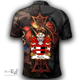 ScotsTee Shop Welsh Barry Herefordshire Coat of Arms Family Crest Wales Polo Shirt Celtic Cross and Dragon With Sword Polo Shirt
