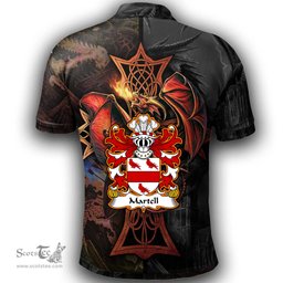 ScotsTee Shop Welsh Martell lords of Llanfaches Montgomeryshire Coat of Arms Family Crest Wales Polo Shirt Celtic Cross and Dragon With Sword Polo Shirt