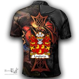 ScotsTee Shop Welsh Laugharne of St. Brides Pembrokeshire Coat of Arms Family Crest Wales Polo Shirt Celtic Cross and Dragon With Sword Polo Shirt