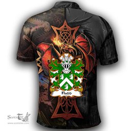 ScotsTee Shop Welsh Fludd Thomas of Kent family of Welsh origin Coat of Arms Family Crest Wales Polo Shirt Celtic Cross and Dragon With Sword Polo Shirt