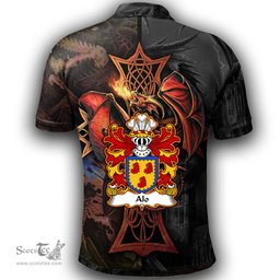 ScotsTee Shop Welsh Alo ab Ithel King of Gwent Coat of Arms Family Crest Wales Polo Shirt Celtic Cross and Dragon With Sword Polo Shirt