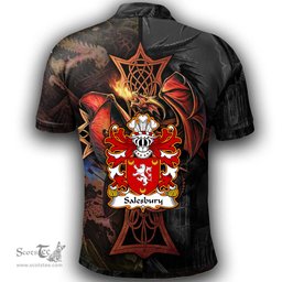 ScotsTee Shop Welsh Salesbury of Lleweni Denbighshire Coat of Arms Family Crest Wales Polo Shirt Celtic Cross and Dragon With Sword Polo Shirt