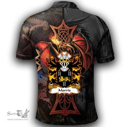 ScotsTee Shop Welsh Morris of Cardiganshire Coat of Arms Family Crest Wales Polo Shirt Celtic Cross and Dragon With Sword Polo Shirt
