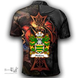 ScotsTee Shop Welsh Hoskins of Monmouthshire Coat of Arms Family Crest Wales Polo Shirt Celtic Cross and Dragon With Sword Polo Shirt