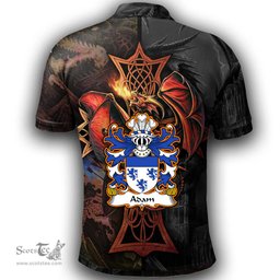 ScotsTee Shop Welsh Adam AP HYWEL Coat of Arms Family Crest Wales Polo Shirt Celtic Cross and Dragon With Sword Polo Shirt