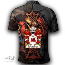 ScotsTee Shop Welsh Birkinshaw of Llansannan Denbighshire Coat of Arms Family Crest Wales Polo Shirt Celtic Cross and Dragon With Sword Polo Shirt