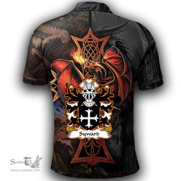 ScotsTee Shop Welsh Syward or Siward lord of Rhutin Glamorgan Coat of Arms Family Crest Wales Polo Shirt Celtic Cross and Dragon With Sword Polo Shirt