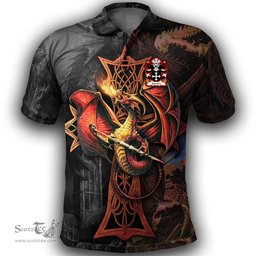 ScotsTee Shop Welsh Syward or Siward lord of Rhutin Glamorgan Coat of Arms Family Crest Wales Polo Shirt Celtic Cross and Dragon With Sword Polo Shirt