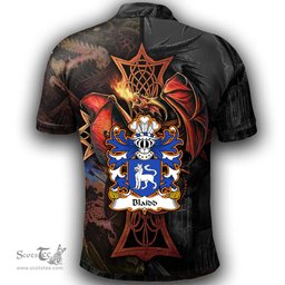 ScotsTee Shop Welsh Blaidd Y Blaidd Rhudd or Gest Coat of Arms Family Crest Wales Polo Shirt Celtic Cross and Dragon With Sword Polo Shirt