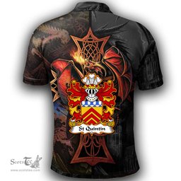 ScotsTee Shop Welsh St Quintin of Tal y fan Glamorgan Coat of Arms Family Crest Wales Polo Shirt Celtic Cross and Dragon With Sword Polo Shirt