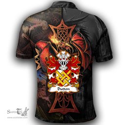 ScotsTee Shop Welsh Dutton of Dutton of Cheshire Coat of Arms Family Crest Wales Polo Shirt Celtic Cross and Dragon With Sword Polo Shirt