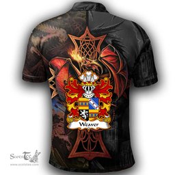 ScotsTee Shop Welsh Weaver or Wever of Radnorshire Coat of Arms Family Crest Wales Polo Shirt Celtic Cross and Dragon With Sword Polo Shirt