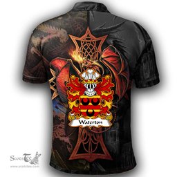 ScotsTee Shop Welsh Waterton of Herefordshire Coat of Arms Family Crest Wales Polo Shirt Celtic Cross and Dragon With Sword Polo Shirt