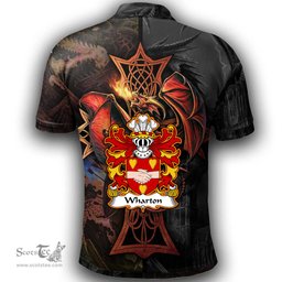 ScotsTee Shop Welsh Wharton Bishop of St. Asaph Coat of Arms Family Crest Wales Polo Shirt Celtic Cross and Dragon With Sword Polo Shirt