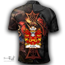 ScotsTee Shop Welsh Griffin of Penrith anglicized form of Gruffudd Coat of Arms Family Crest Wales Polo Shirt Celtic Cross and Dragon With Sword Polo Shirt