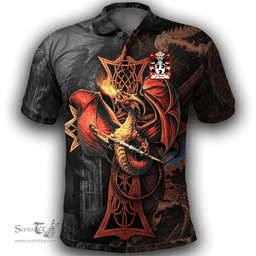 ScotsTee Shop Welsh St Bride of Pembrokeshire Coat of Arms Family Crest Wales Polo Shirt Celtic Cross and Dragon With Sword Polo Shirt