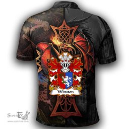 ScotsTee Shop Welsh Winston of Trewyn Monmouthshire Coat of Arms Family Crest Wales Polo Shirt Celtic Cross and Dragon With Sword Polo Shirt