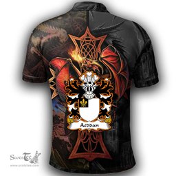 ScotsTee Shop Welsh Aeddan AP SEYSSYLLT Coat of Arms Family Crest Wales Polo Shirt Celtic Cross and Dragon With Sword Polo Shirt
