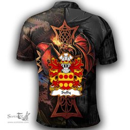 ScotsTee Shop Welsh Sully of Glamorganshire Coat of Arms Family Crest Wales Polo Shirt Celtic Cross and Dragon With Sword Polo Shirt