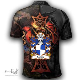 ScotsTee Shop Welsh Moore lords of Crick Monmouthshire Coat of Arms Family Crest Wales Polo Shirt Celtic Cross and Dragon With Sword Polo Shirt