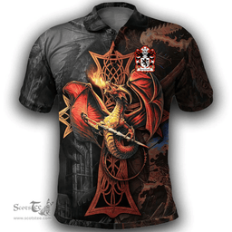 ScotsTee Shop Welsh Ameredith Meredith of Crediton Coat of Arms Family Crest Wales Polo Shirt Celtic Cross and Dragon With Sword Polo Shirt