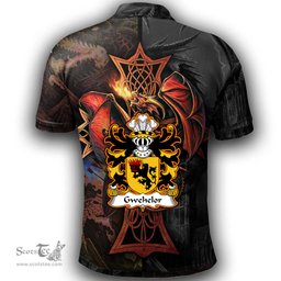 ScotsTee Shop Welsh Gwehelor lord of Llantrisaint Monmouthshire Coat of Arms Family Crest Wales Polo Shirt Celtic Cross and Dragon With Sword Polo Shirt
