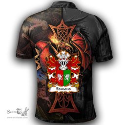 ScotsTee Shop Welsh Edmond AP MERYTH Coat of Arms Family Crest Wales Polo Shirt Celtic Cross and Dragon With Sword Polo Shirt