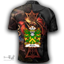 ScotsTee Shop Welsh Blaidd AB ELFARCH Coat of Arms Family Crest Wales Polo Shirt Celtic Cross and Dragon With Sword Polo Shirt