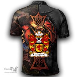 ScotsTee Shop Welsh Mawddwy lords of Coat of Arms Family Crest Wales Polo Shirt Celtic Cross and Dragon With Sword Polo Shirt