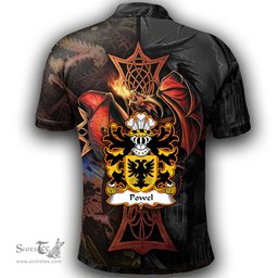 ScotsTee Shop Welsh Powel of Llandow Glamorganshire Coat of Arms Family Crest Wales Polo Shirt Celtic Cross and Dragon With Sword Polo Shirt