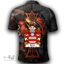 ScotsTee Shop Welsh Barri Manorbier Castle Pembrokeshire Coat of Arms Family Crest Wales Polo Shirt Celtic Cross and Dragon With Sword Polo Shirt