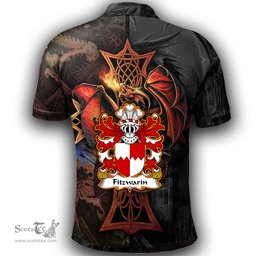 ScotsTee Shop Welsh Fitzwarin Lords of Whittington Coat of Arms Family Crest Wales Polo Shirt Celtic Cross and Dragon With Sword Polo Shirt