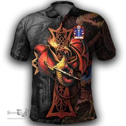 ScotsTee Shop Welsh Jonas AP GRONWY Coat of Arms Family Crest Wales Polo Shirt Celtic Cross and Dragon With Sword Polo Shirt