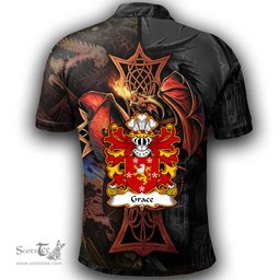 ScotsTee Shop Welsh Grace of Glamorgan Coat of Arms Family Crest Wales Polo Shirt Celtic Cross and Dragon With Sword Polo Shirt