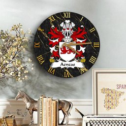ScotsTee Shop Welsh Aeneas YSGWYDDWYN Coat of Arms Family Crest Wales Wooden Wall Clock Black and Gold Marble Wall Clock
