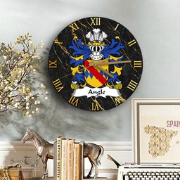 ScotsTee Shop Welsh Angle Pembrokeshire Coat of Arms Family Crest Wales Wooden Wall Clock Black and Gold Marble Wall Clock