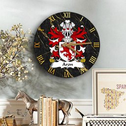 ScotsTee Shop Welsh Aron Sir Aron Ap Bledri Coat of Arms Family Crest Wales Wooden Wall Clock Black and Gold Marble Wall Clock