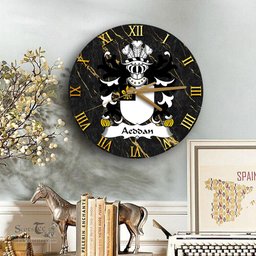 ScotsTee Shop Welsh Aeddan AP SEYSSYLLT Coat of Arms Family Crest Wales Wooden Wall Clock Black and Gold Marble Wall Clock