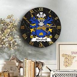 ScotsTee Shop Welsh Abrahall Coat of Arms Family Crest Wales Wooden Wall Clock Black and Gold Marble Wall Clock